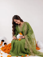 Thumbnail for Yufta Green Silk Embroidered Kurta Dupatta Set