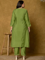 Thumbnail for Yufta Green Silk Embroidered Plus Size Kurta Dupatta Set