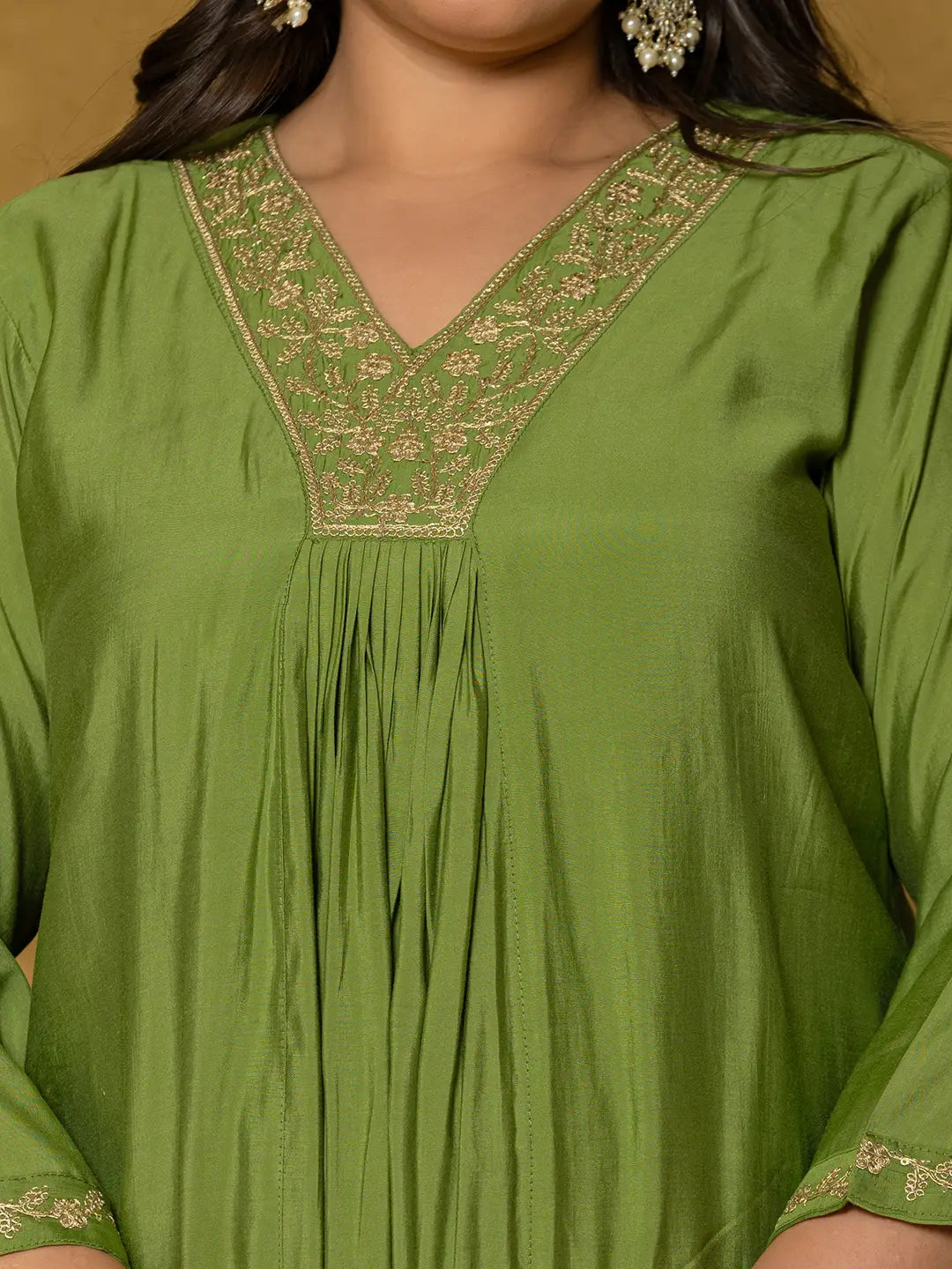 Yufta Green Silk Embroidered Plus Size Kurta Dupatta Set