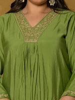 Thumbnail for Yufta Green Silk Embroidered Plus Size Kurta Dupatta Set