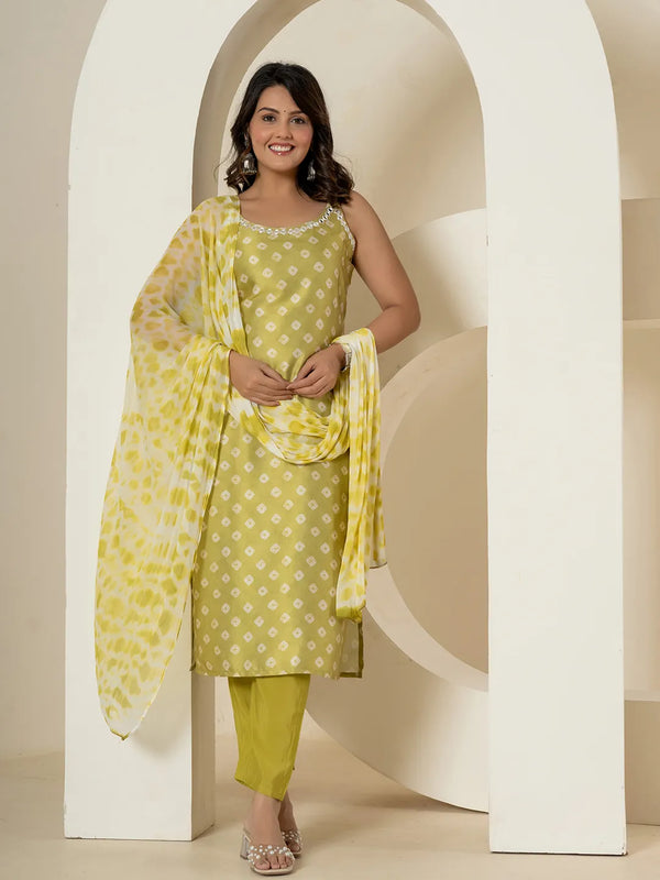 Yufta Green Silk Kurta Dupatta Pant Set