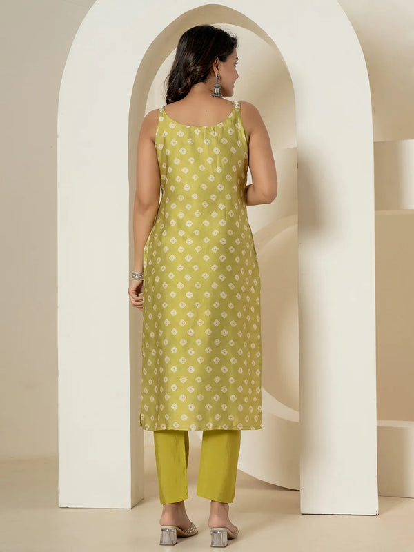 Yufta Green Silk Kurta Dupatta Pant Set