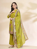 Thumbnail for Yufta Green Silk Straight Kurta With Palazzo Dupatta Set