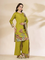 Thumbnail for Yufta Green Silk Straight Kurta With Palazzo Dupatta Set