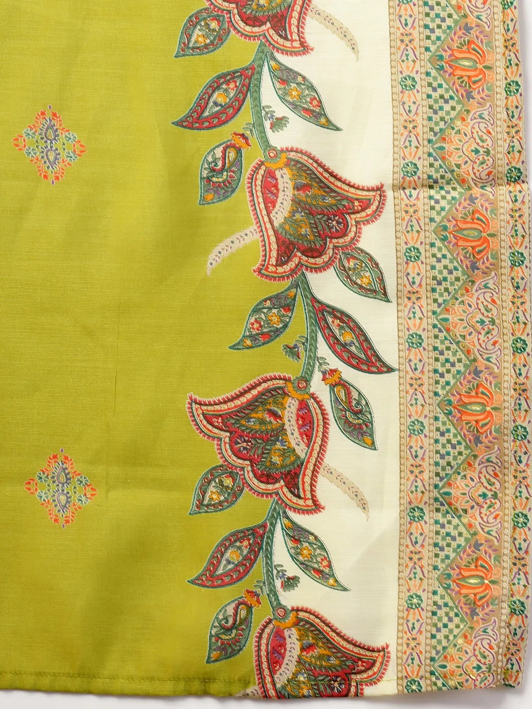 Yufta Green Silk Straight Kurta With Palazzo Dupatta Set