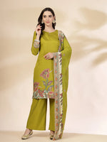 Thumbnail for Yufta Green Silk Straight Kurta With Palazzo Dupatta Set