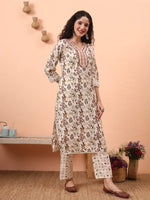 Thumbnail for Yufta Green Straight Thared Work Kurta Trouser Dupatta Set