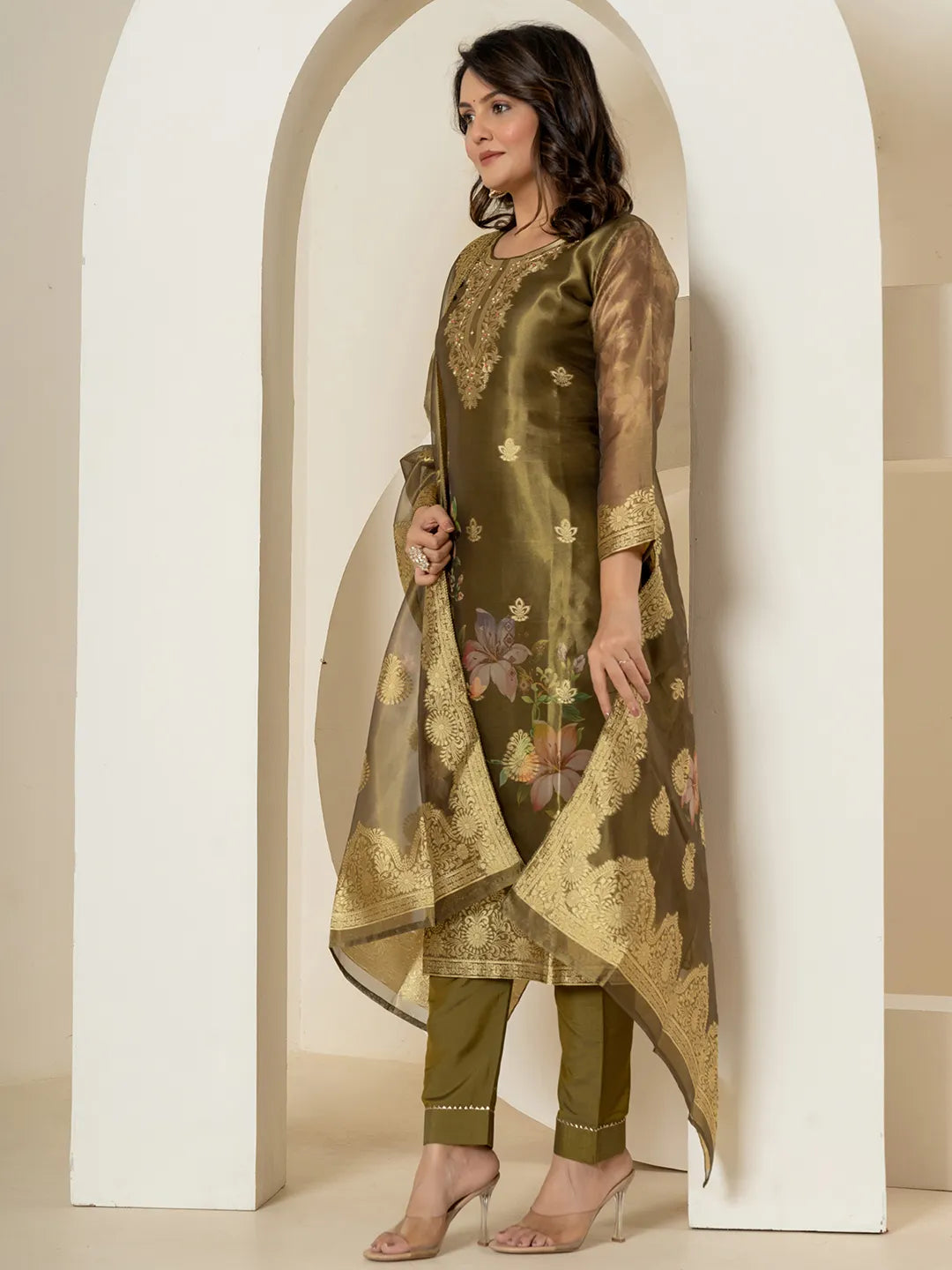 Yufta Green Tissue Kurta Dupatta Pant Set - Distacart