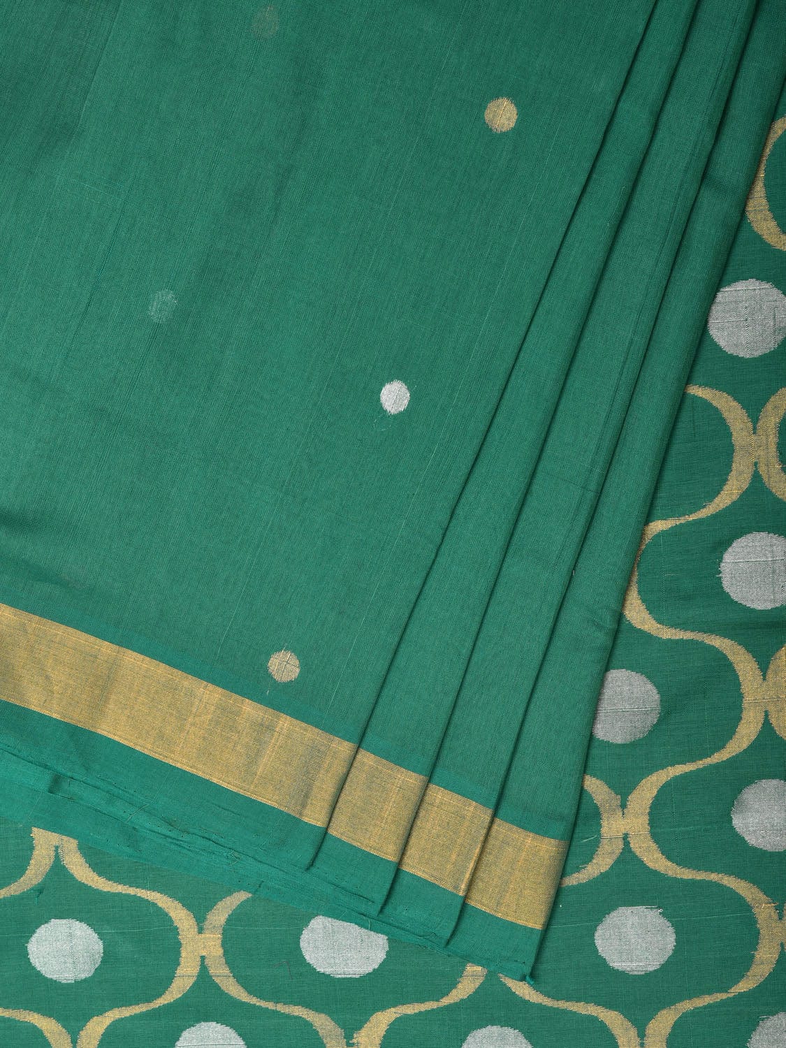 Green Uppada Cotton Handloom Saree with Grill Pallu Design - Global Threads - Distacart