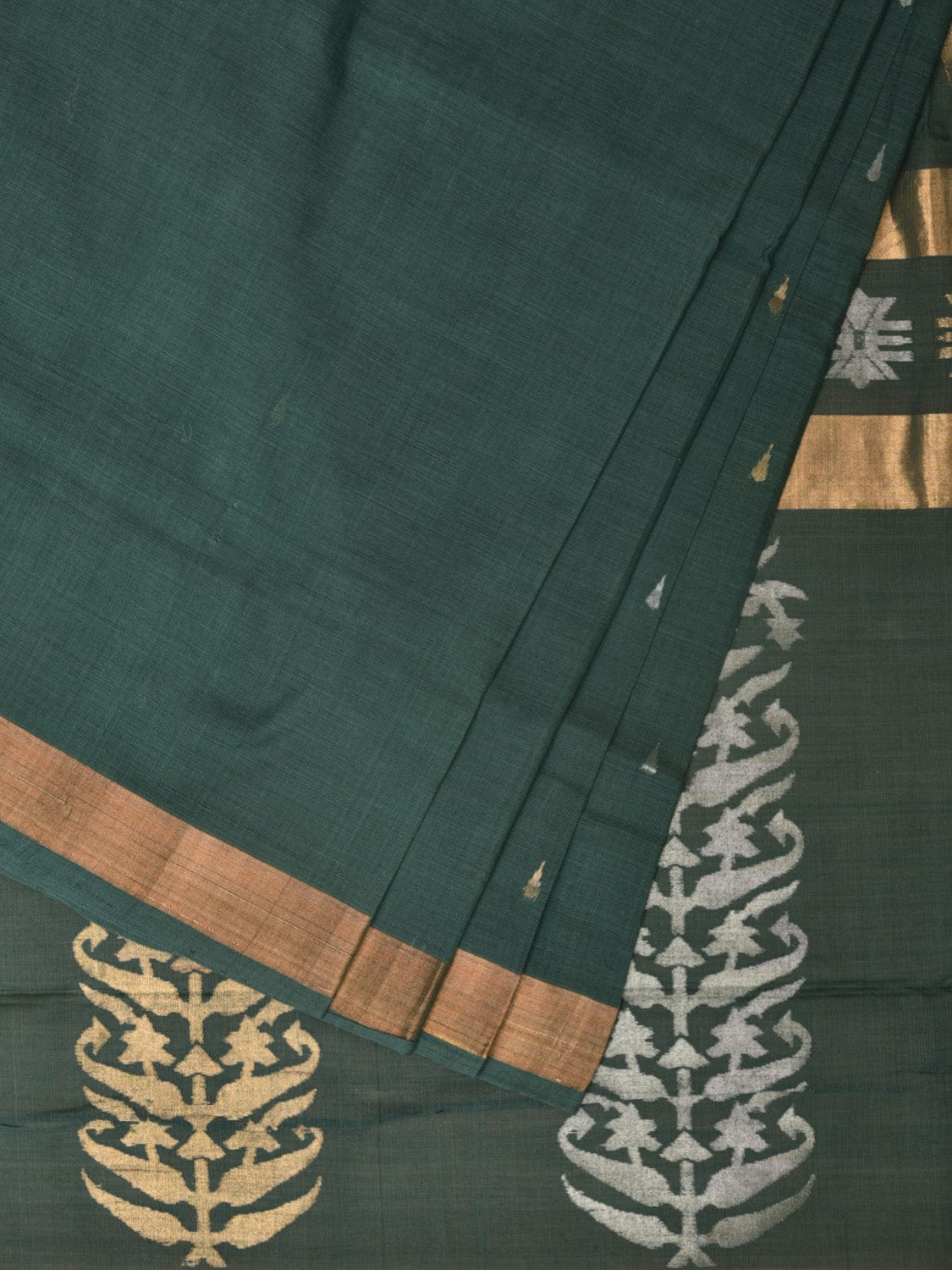 Green Uppada Cotton Handloom Saree with Karpur Pallu Design - Global Threads - Distacart