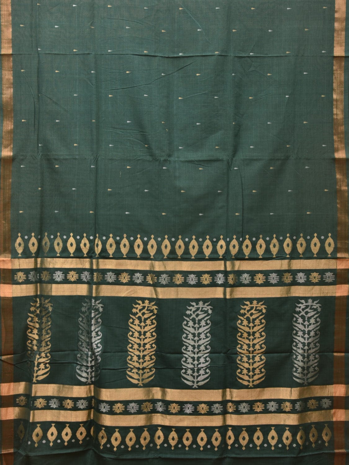 Green Uppada Cotton Handloom Saree with Karpur Pallu Design - Global Threads - Distacart