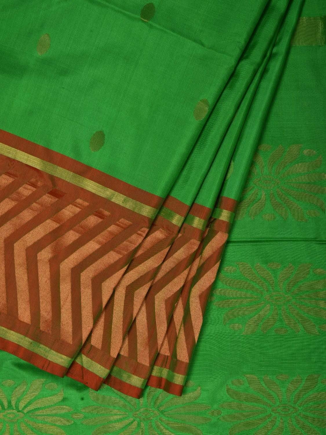 Green Uppada Silk Handloom Saree with Border Design - Global Threads - Distacart