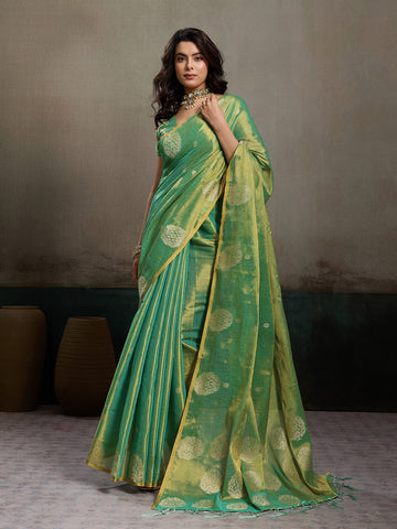 Anaita Green Tissue Silk Woven Saree With Blouse - Dista