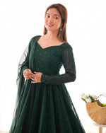 Thumbnail for Evanik Green Pure Faux Georgette Lucknowi Sequence Work Anarkali Set