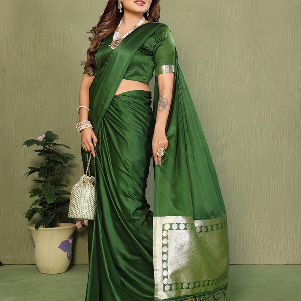 Anaita Green Zari Weaving Work Satin Silk Saree With Blouse - Distacart