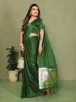 Thumbnail for Anaita Green Zari Weaving Work Satin Silk Saree With Blouse - Distacart