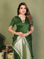 Thumbnail for Anaita Green Zari Weaving Work Satin Silk Saree With Blouse - Distacart