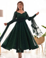 Thumbnail for Evanik Green Pure Faux Georgette Lucknowi Sequence Work Anarkali Set