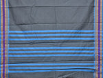 Thumbnail for Grey and Blue Bamboo Cotton Plain Saree with Small Temple Border Design No Blouse - Global Threads - Distacart