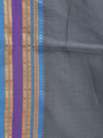 Thumbnail for Grey and Blue Bamboo Cotton Plain Saree with Small Temple Border Design No Blouse - Global Threads - Distacart