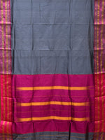Thumbnail for Grey and Pink Narayanpet Silk Handloom Plain Saree with Border Design No Blouse - Global Threads - Distacart