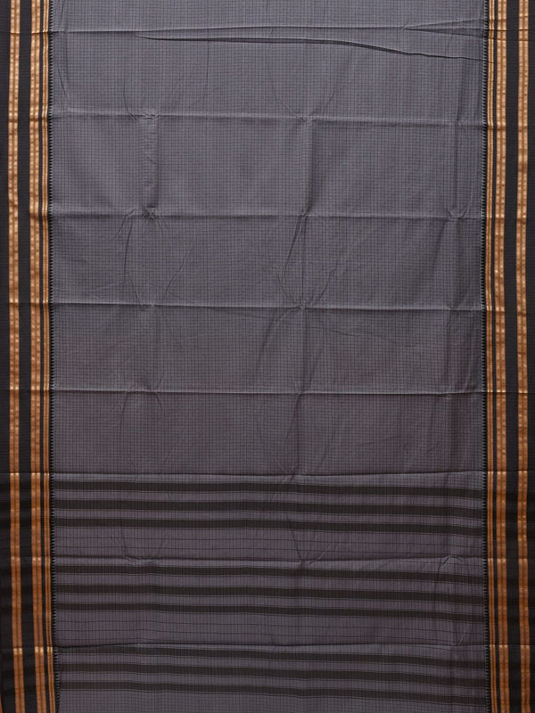 Grey Bamboo Cotton Saree with Checks Design - Global Threads - Distacart