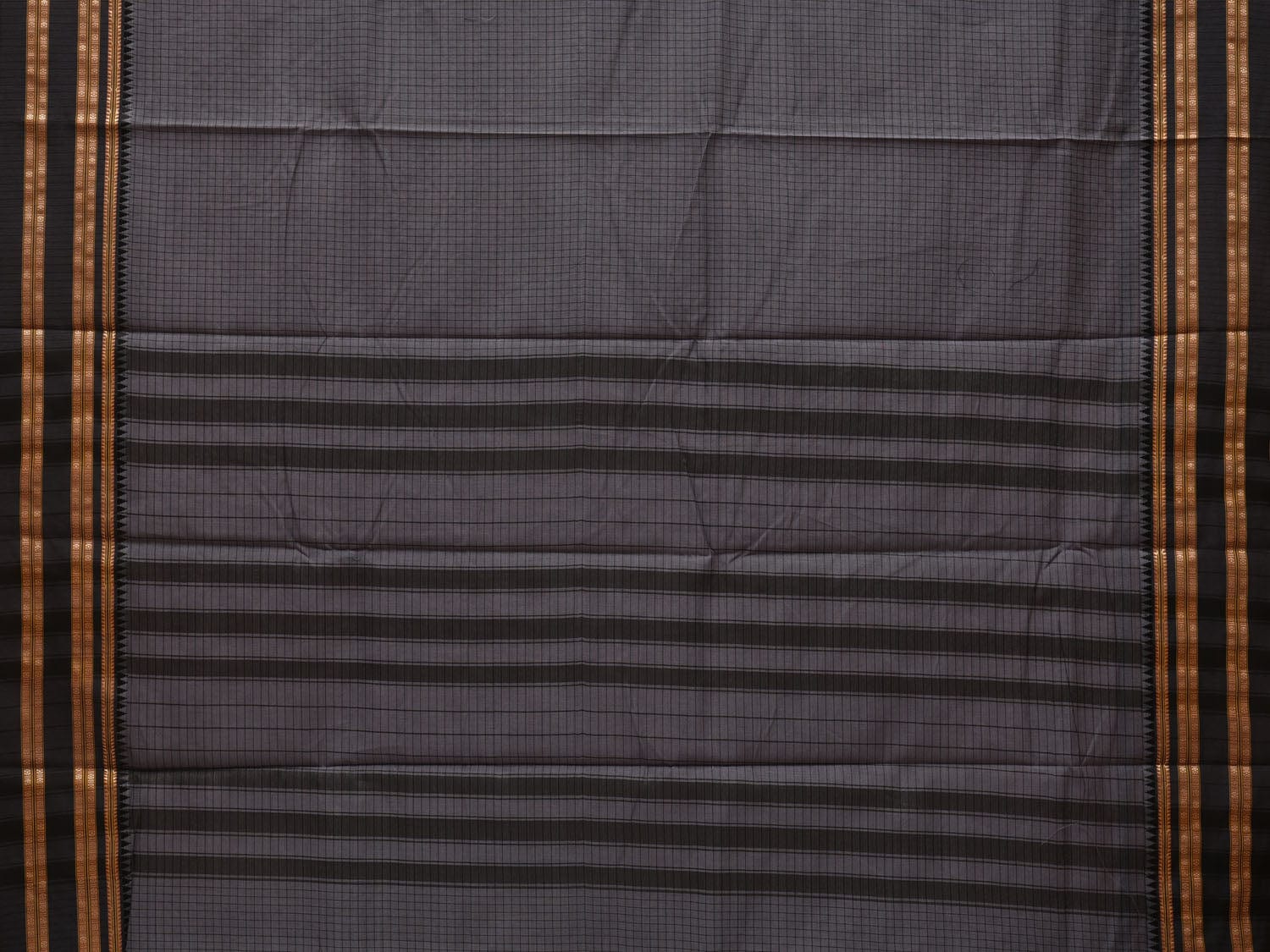 Grey Bamboo Cotton Saree with Checks Design - Global Threads - Distacart
