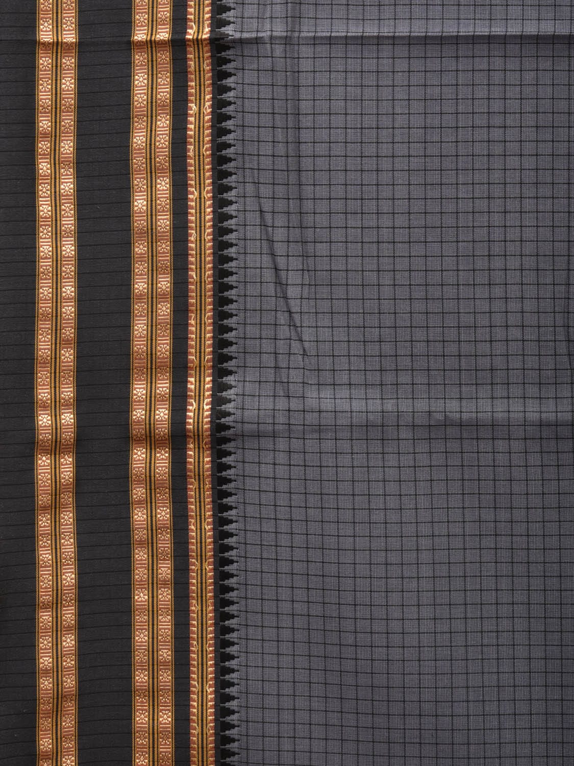 Grey Bamboo Cotton Saree with Checks Design - Global Threads - Distacart