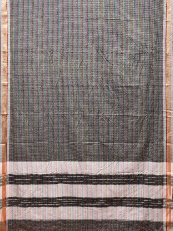 Grey Bamboo Cotton Saree with Checks Design No Blouse - Global Threads - Distacart