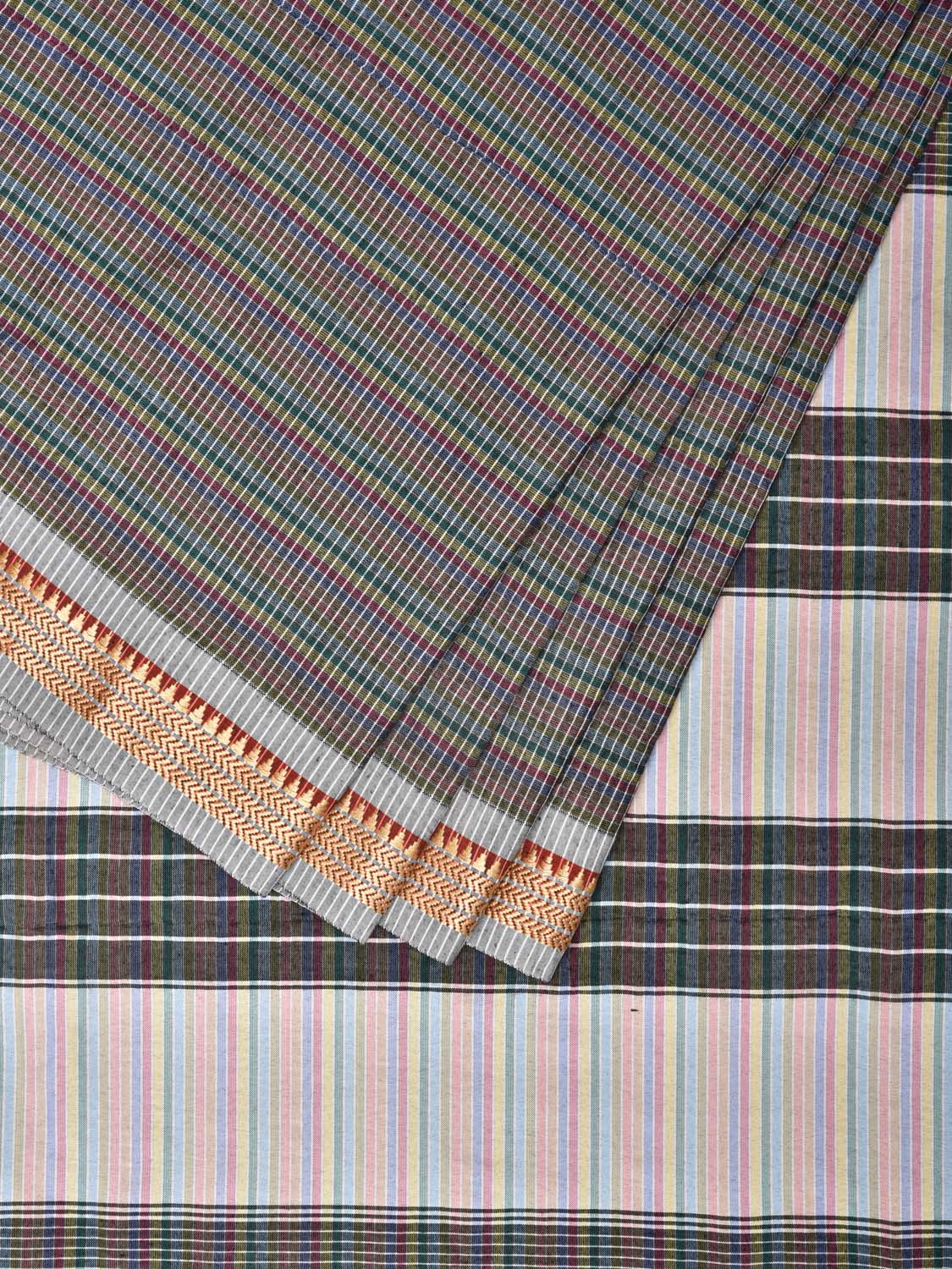 Grey Bamboo Cotton Saree with Checks Design No Blouse - Global Threads - Distacart