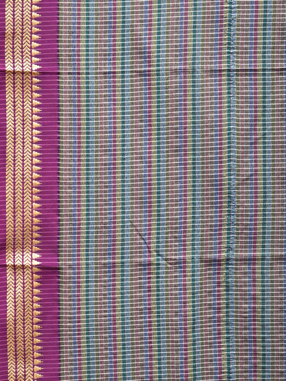Grey Bamboo Cotton Saree with Checks Design No Blouse - Global Threads - Distacart