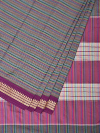 Thumbnail for Grey Bamboo Cotton Saree with Checks Design No Blouse - Global Threads - Distacart