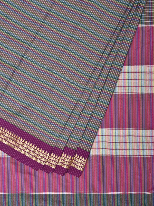 Grey Bamboo Cotton Saree with Checks Design No Blouse - Global Threads - Distacart