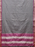 Thumbnail for Grey Bamboo Cotton Saree with Checks Design No Blouse - Global Threads - Distacart