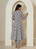 Thumbnail for Yufta Grey Cotton Ethnic Motifs Kurta Dupatta Set