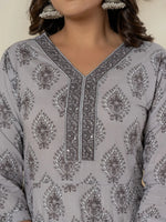 Thumbnail for Yufta Grey Cotton Ethnic Motifs Kurta Dupatta Set
