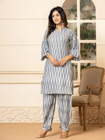 Thumbnail for Yufta Grey Cotton Ikat Co-Ord Set