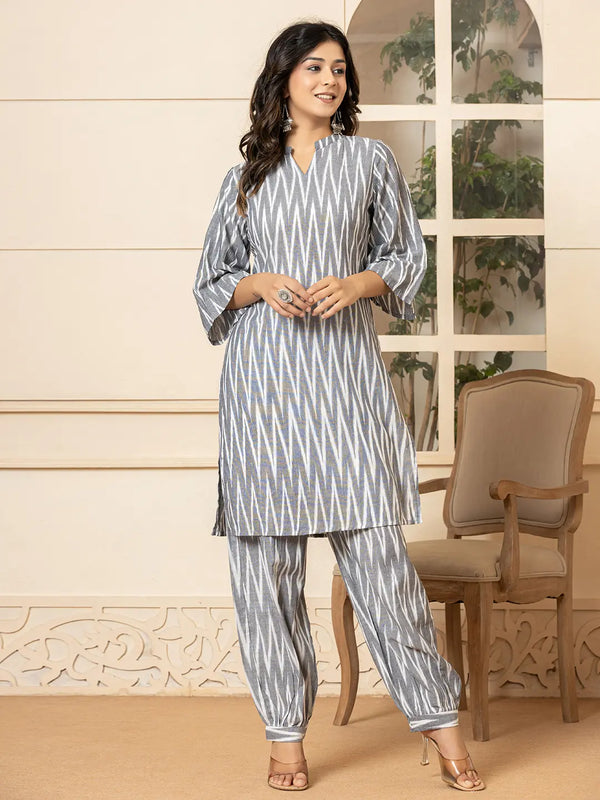 Yufta Grey Cotton Ikat Co-Ord Set