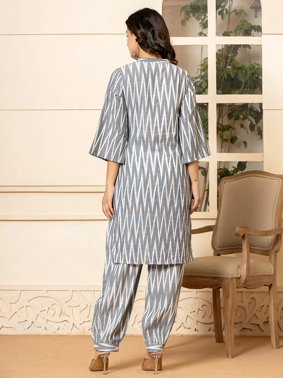 Yufta Grey Cotton Ikat Co-Ord Set