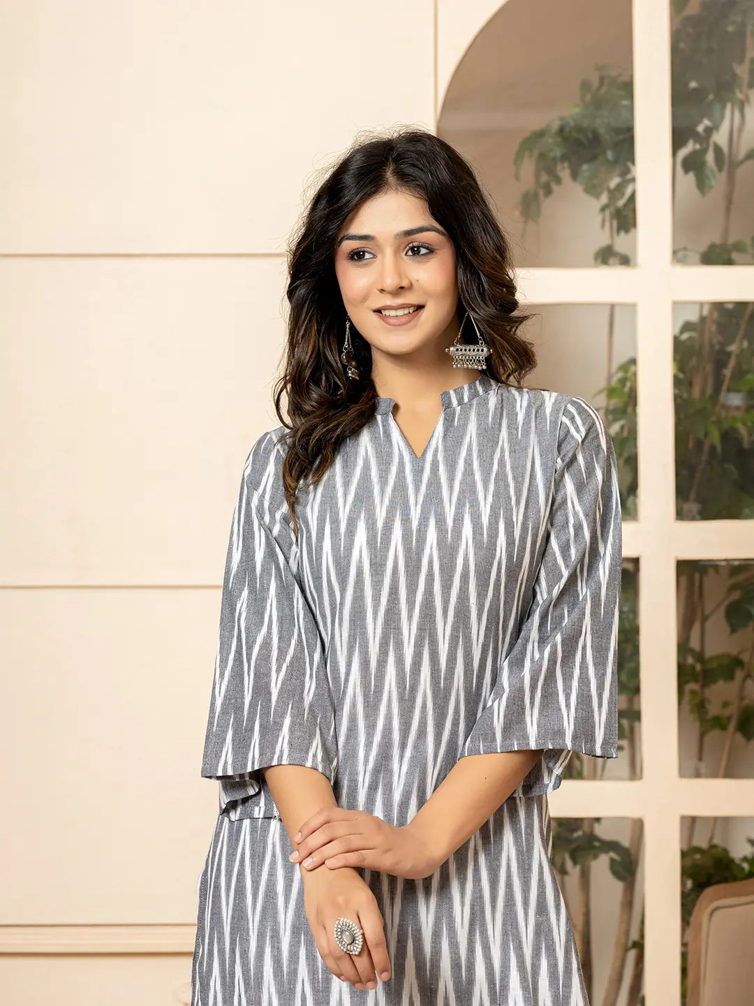 Yufta Grey Cotton Ikat Co-Ord Set