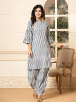 Thumbnail for Yufta Grey Cotton Ikat Co-Ord Set