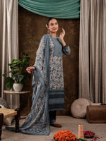 Thumbnail for Yufta Grey Cotton Schiffli Kurta Dupatta Set With Lace Detailing