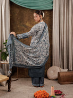 Thumbnail for Yufta Grey Cotton Schiffli Kurta Dupatta Set With Lace Detailing