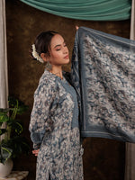 Thumbnail for Yufta Grey Cotton Schiffli Kurta Dupatta Set With Lace Detailing