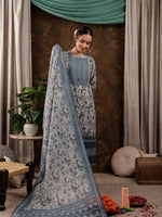 Thumbnail for Yufta Grey Cotton Schiffli Kurta Dupatta Set With Lace Detailing
