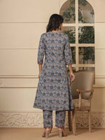 Thumbnail for Yufta Grey Cotton Sequins_Work Kurta Dupatta Set - Distacart
