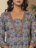 Thumbnail for Yufta Grey Cotton Sequins_Work Kurta Dupatta Set - Distacart