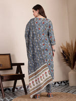 Thumbnail for Yufta Grey Cotton Straight Kurta Dupatta Pant Set