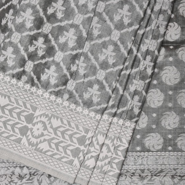 Grey Cut Work Tussar Cotton Saree with All Over Jamdani Style Design - Global Threads - Distacart