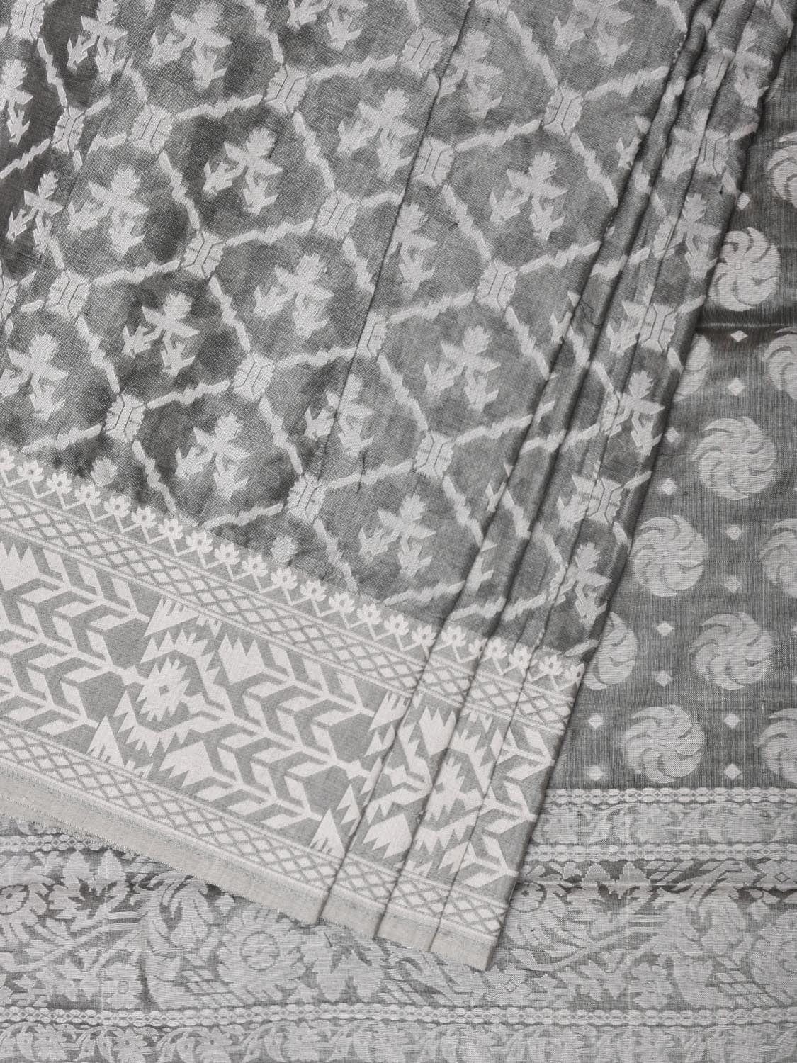 Grey Cut Work Tussar Cotton Saree with All Over Jamdani Style Design - Global Threads - Distacart